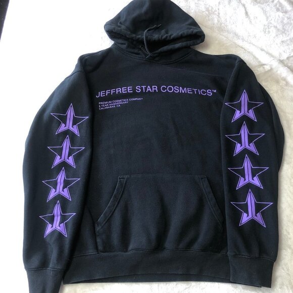 Jeffree Star Cosmetics Black & Purple 5 Yr Anniversary Pullover Hoodie Size Med - Picture 3 of 13